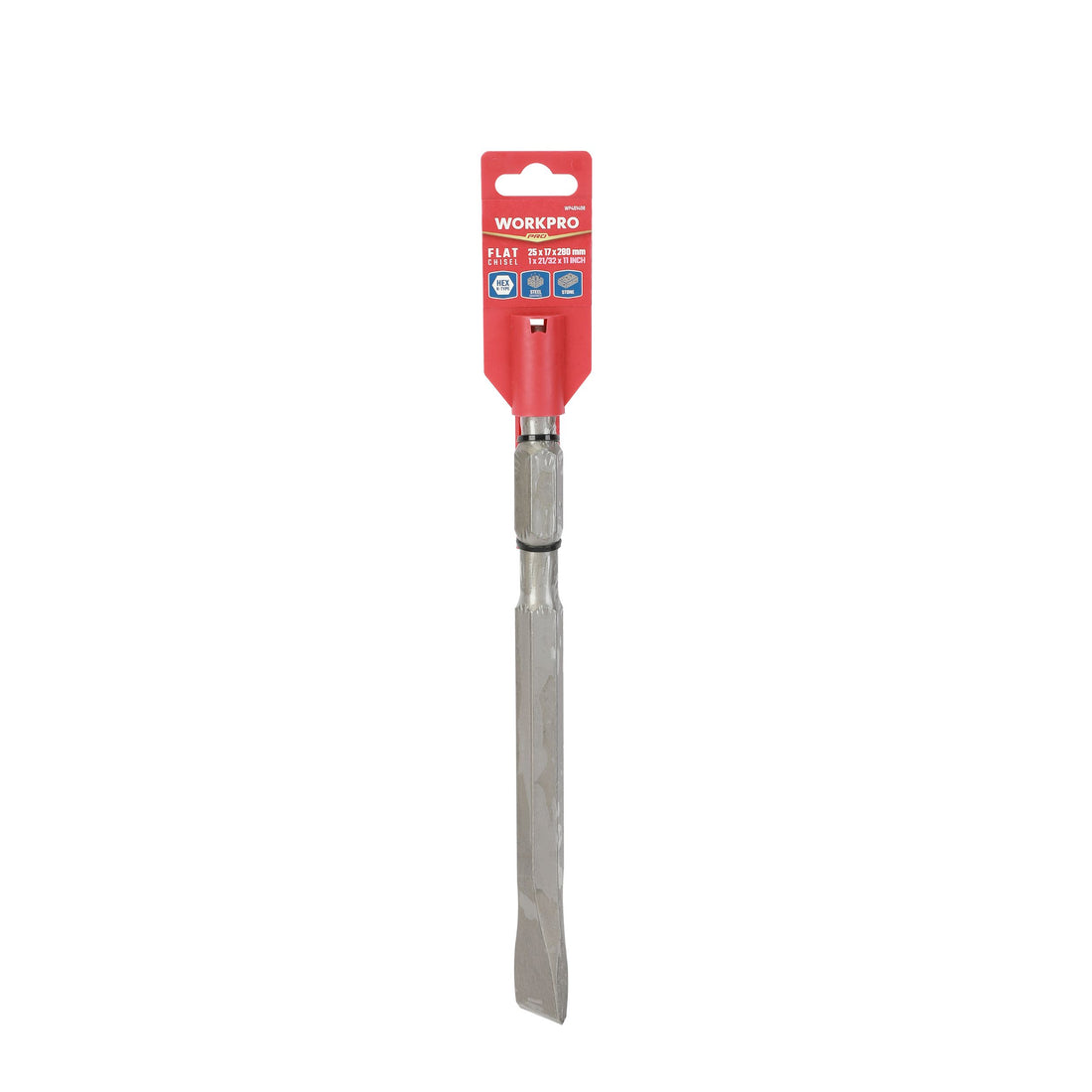 WorkPro, K-Hex Flat Demolition Chisel for Jack Hammers, 17mm Hex Shank, 280mm Length