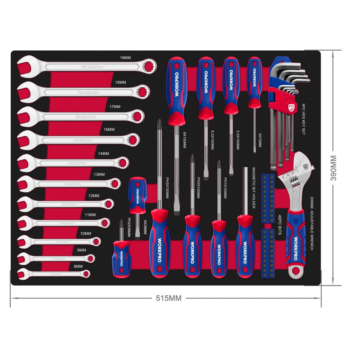 WorkPro, 255-Piece 7-Drawer Tool Cabinet Set with EVA Trays for Organized Access
