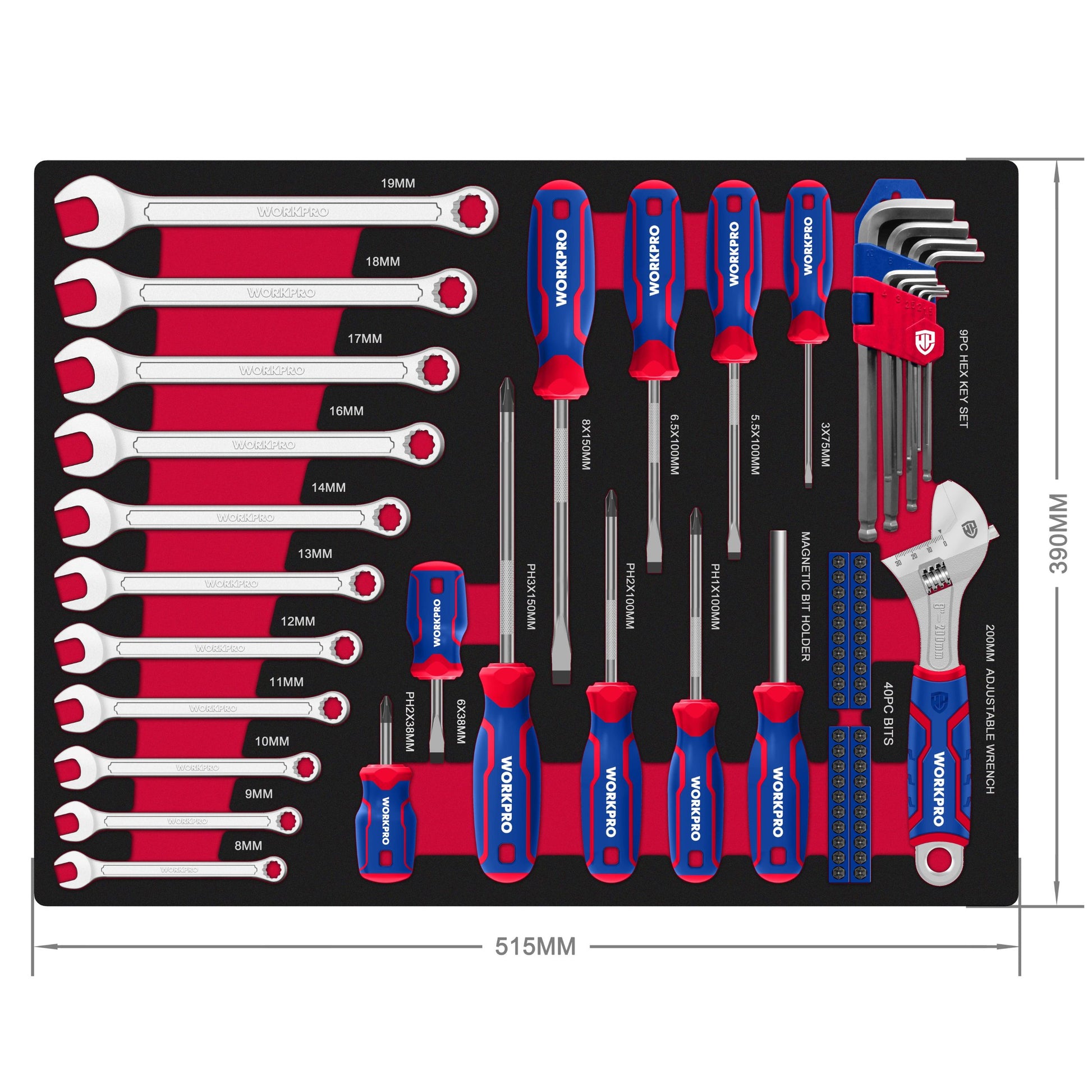 WorkPro, 255-Piece 7-Drawer Tool Cabinet Set with EVA Trays for Organized Access