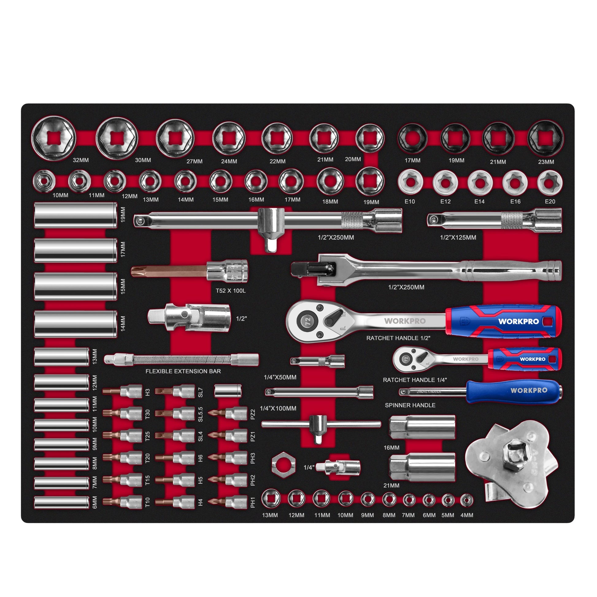 WorkPro, 255-Piece 7-Drawer Tool Cabinet Set with EVA Trays for Organized Access