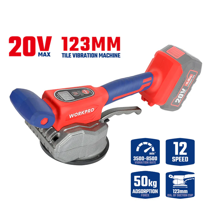 WorkPro, 20V Tile Vibration Machine, 3500-8500/min, 50kg Suction, Secure Tile Setting