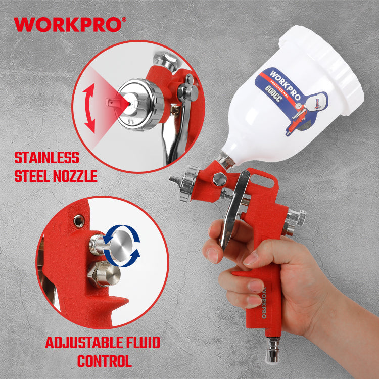 مسدس رش طلاء، WP512006، ضغط 50psi، فوهة 1.5 مم، كوب 600 مل، رش متساوٍ ودقيق