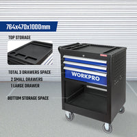 عربة أدوات 3 أدراج بعجلات، WP285005، 764x470x1000 مم، فرامل آمنة وتنقل سهل