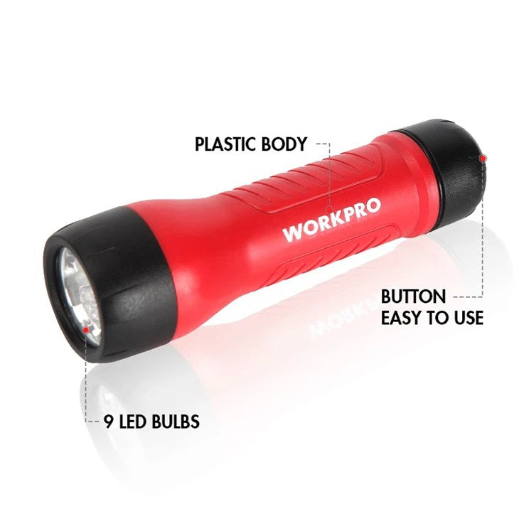 مصباح LED يدوي، WP351004، هيكل بلاستيكي متين، يعمل بـ 3 بطاريات AAA، إضاءة عملية وخفيفة