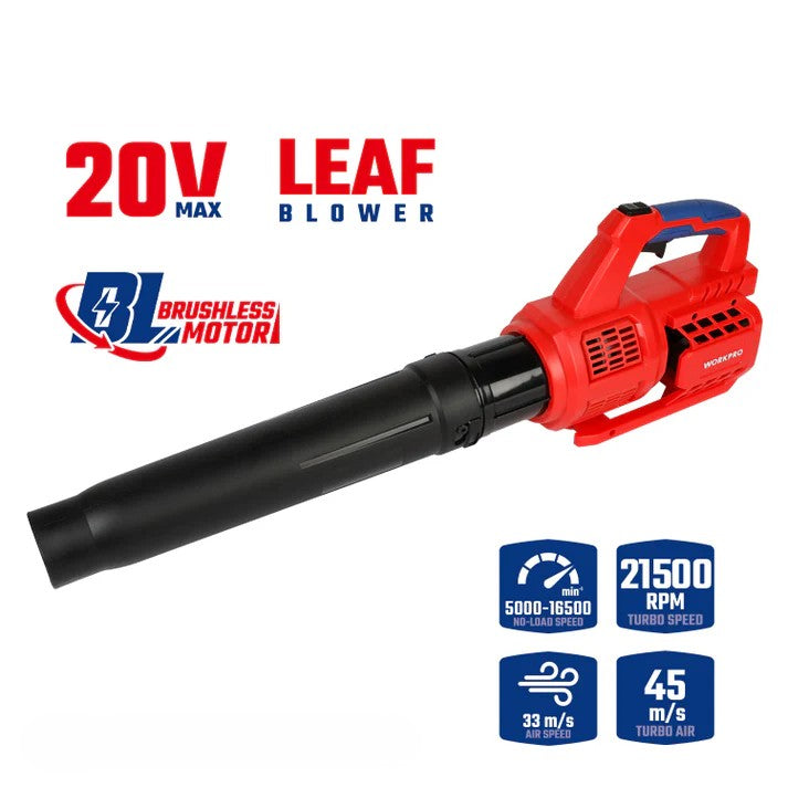 WorkPro, 20V Brushless Leaf Blower Set, 16500/21500 RPM, 45m/s Turbo, Fast Cleanup