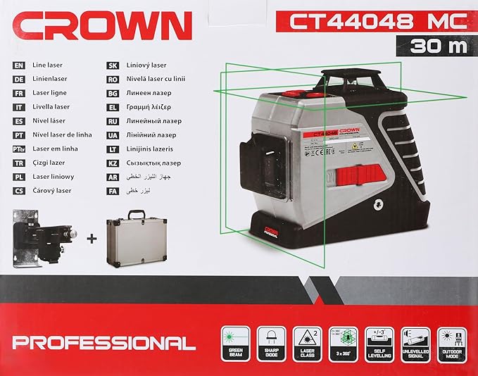 جهاز ليزر مستوى Crown مع حامل، CT44048، 30 متر، أخضر، قياس دقيق وسهل - 5