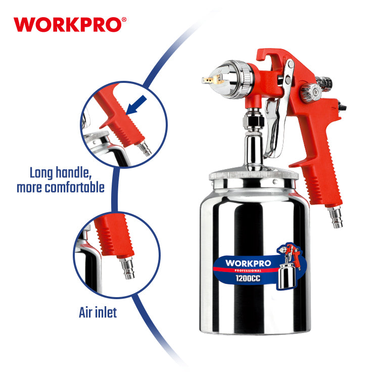 مسدس رش دهان هوائي، WP512007، 43psi، فوهة 1.4 مم، كوب 1200 مل، رش متوازن ودقيق