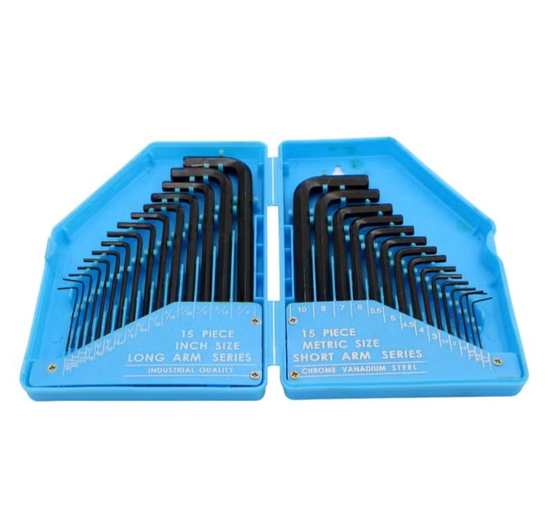طقم مفاتيح ألن طويل 351-K30Pcs، 30 قطعة، إنش/مم، فولاذ كروم فاناديوم، لفك وشد البراغي السداسية