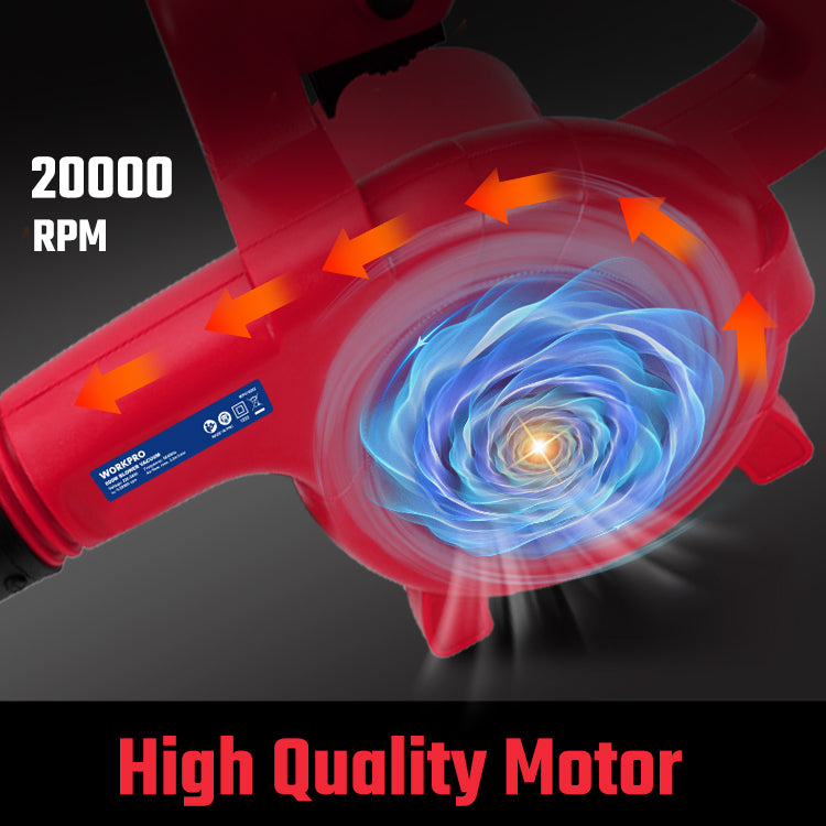 مكنسة ونفاخ WORKPRO 600W، WP476002، 220-240 فولت، سرعة متغيرة، تنظيف أسرع وأسهل