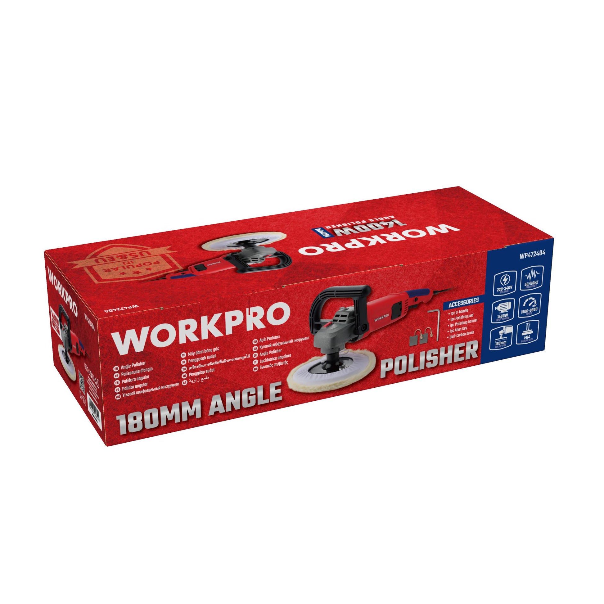 WORKPRO POLISHER، WP472404، 1400 واط، سرعة 1500-3800 دورة/دقيقة، تلميع فعّال ومتوازن