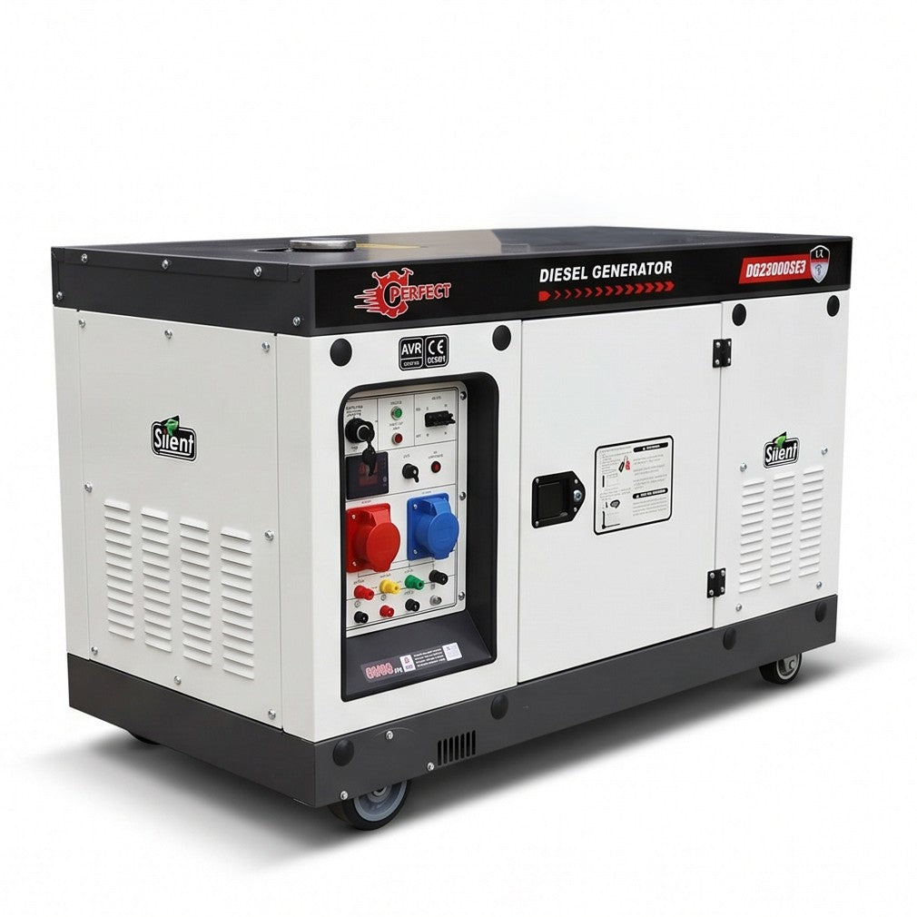 مولد ديزل صامت HI-PERFECT DG23000SE3، 15 كيلوواط، ثلاثي الطور، تشغيل كهربائي، طاقة مستقرة - 1