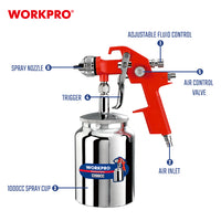 مسدس رش دهان هوائي، WP512007، 43psi، فوهة 1.4 مم، كوب 1200 مل، رش متوازن ودقيق