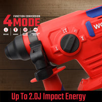 مثقاب مطرقي دوار لاسلكي 20 فولت، WP390300، 2 جول، 1350 دورة/دقيقة، حتى 22 مم، حفر أسرع وأقوى