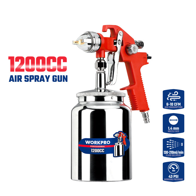 مسدس رش دهان هوائي، WP512007، 43psi، فوهة 1.4 مم، كوب 1200 مل، رش متوازن ودقيق