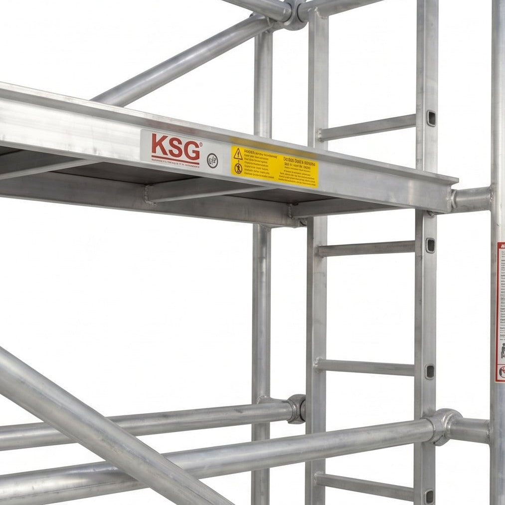 سقالة ألمنيوم KSG Pro ضيقة، 80×180 سم، ارتفاع 2 متر، خفيفة ومتينة للعمل الآمن - 1