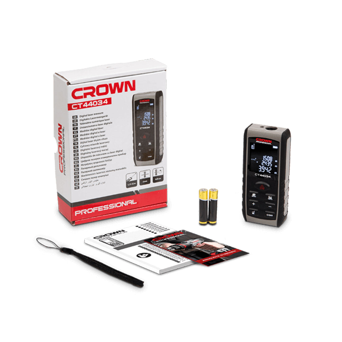 متر ليزر Crown CT44034، حتى 80 م، دقة ±2 مم، قياس المسافات والمساحات والحجوم بدقة - 1