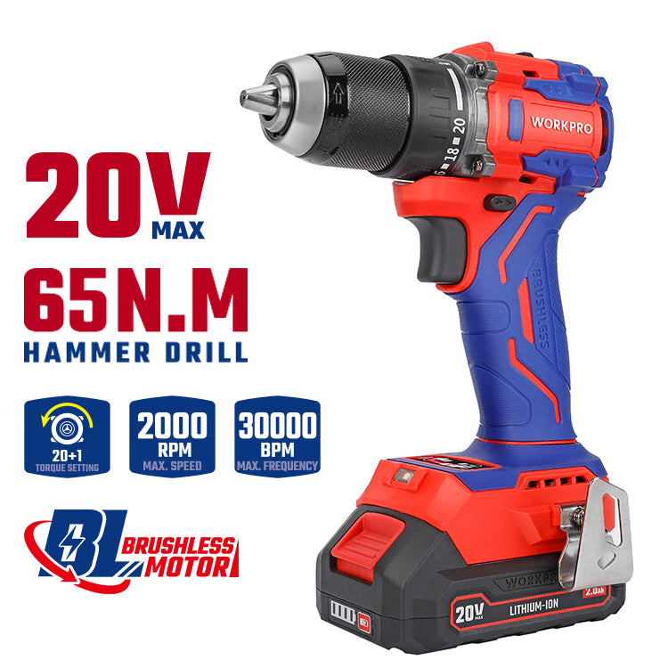 مثقاب لاسلكي 20 فولت 13 مم، WP390021، محرك بدون فرش، 120 نيوتن متر، أداء قوي وثابت للحفر والربط