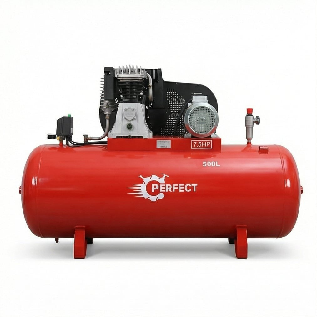 كمبروسر هواء إيطاليا بيرفكت 500 لتر 7.5 حصان، موديل N500/VG6/7.5HP، 10 بار، قوة تشغيل عالية - 1