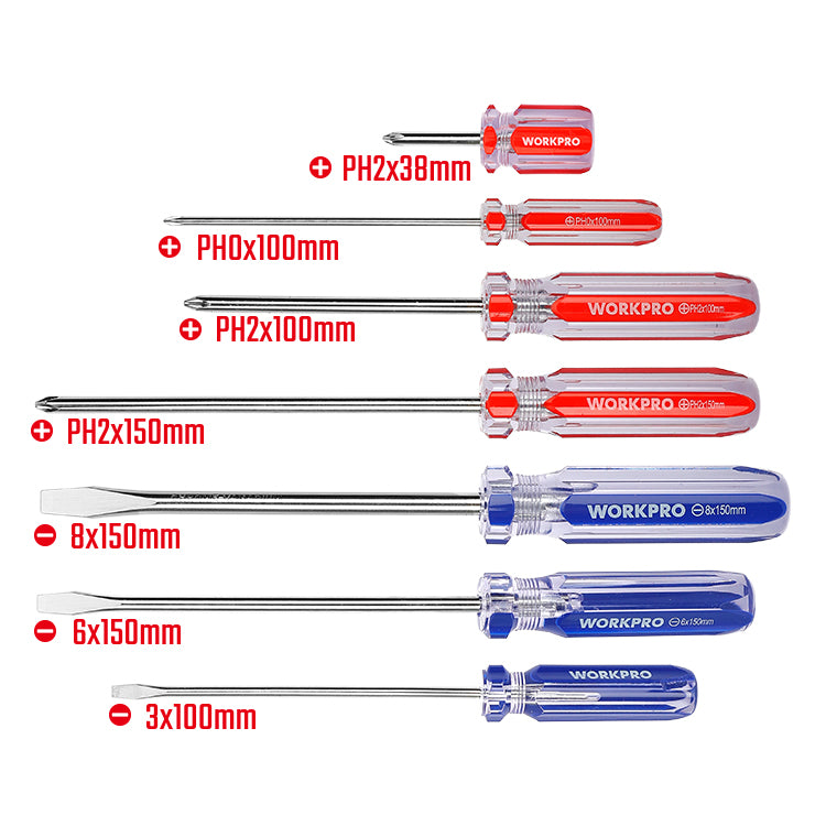طقم مفكات كريستال 7 قطع، WP200533، فولاذ كروم فاناديوم، يد PVC شفافة، قوة ومتانة