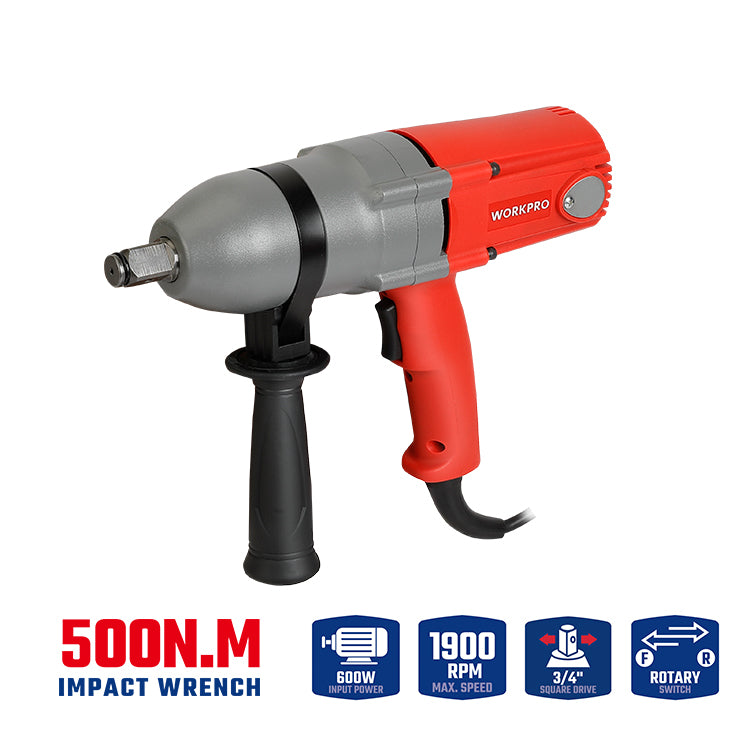 مفتاح صدمات كهربائي 3/4 بوصة، WP470701، 220-240 فولت، 600 واط، عزم 500 نيوتن متر، أداء قوي للفك والربط