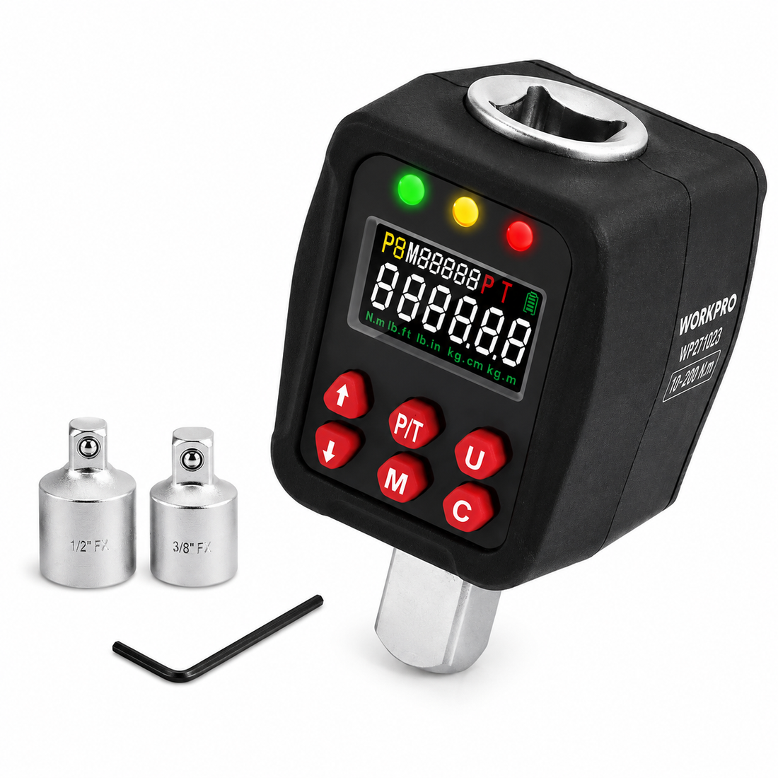 WorkPro, Digital Torque Wrench Adaptor 1/2 inch, 10-200NM, 2% Accuracy, Precision Torque Control